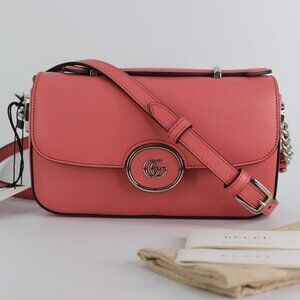 Gucci Senna Calfskin Petite Marmont GG Top Handle Shoulder Bag Pink veravesca ve